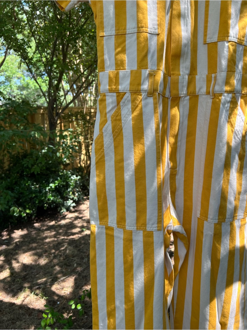 Big Bud Press Golden Yellow Stripe Short Sleeve Jumpsuit Size L - Picture 8 of 9